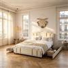 UwvEranthropy Letto imbottito 140x200 cm con 4 cassetti e illuminazione a LED, letto matrimoniale moderno con dettagli dorati, letto funzionale con sincronizzazione musicale e controllo tramite app