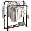 OISE ART STORE Trade Shop - Stand Appendiabiti Attaccapanni Abiti Stender Barra Doppio con Ruote Freno Nero