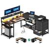 ODK Scrivania ad Angolo Reversibile con 2 Prese e 2 Porte USB, ad L con LED per Ufficio a Casa 135×110 cm (Nero)