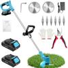 LEEIKOO Decespugliatore a Batteria 21V, Tagliabordi a Batteria con 2 Batterie 2,0Ah, 2 Tipi di Lame in Metallo Tagliaerba Elettrico, Forbici Potatura, Angolazione Regolabili per Giardino Potatura (Blu)