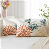 Artscope 2 Pezzi Dalia Floreale Arancione Blu Federe Cuscini Geometrico 40x60cm, Primavera Cuscino Boemia Fiori Decorativo in Lino per la Decorazione Domestica Soggiorno Camera da Letto Divano