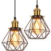 iDEGU 2 Pezzi Lampade a Sospensione Industriale, 16CM Lampadario a Sospensione Vintage in Metallo E27 Lampadario Soffitto Retrò Design Gabbia Nero Luce a Sospensione per Cameretta, Cucina, Soggiorno