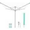 SONGMICS Stendibiancheria a Ombrello, Stendino da Esterno, Altezza Regolabile, Lega di Alluminio, Ancoraggio al Suolo, con Copertura, Clip, Argento e Verde, 60 m di Filo, per 6 Lavaggi LLR302E01V1
