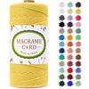 LEREATI Corda Macrame 2mm x 200m, Filo Macrame Cordoncino Cotone Naturale Spago Colorato, Cordino per Borse Uncinetto, Arazzo da Parete, Fai da Te Artigianato, Decorazioni (Limone Giallo)