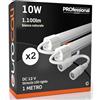 Eurocali Striscia LED 1 metro Rigida con profilo in alluminio 10W 12V 1100 lumen Luce Naturale 4000K - Plug & Play - Pacco da 2