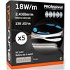 Eurocali Striscia LED 5 metri Professionale 24V 90W 18 W/mt - KIT con 5 Strisce Monocolore da 1190 LED 238 LED/mt e 12150 Lumen 2430 Lm/mt 135 lm/W - Luce Bianco Naturale 4000K (Pacco 5 Bobine da 5mt)
