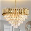 MSSIAN Lampadario a Cristallo Dorato Moderno Rotondo a 5 Livelli, Lampada a Sospensione da Soffitto da 12 Luci L60CM, Grande Lampada da Soffitto per Sala da Pranzo Soggiorno Camera da Letto Ingresso