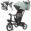Twinly SAMI Triciclo Evolutivo Pieghevole con Maniglione - Triciclo per Bambini da 1 Anno a 5 Anni, Sedile Girevole e Reclinabile, Cappottina UPF50+, Ruota Libera e Cinture di Sicurezza - Dark Green