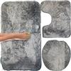 Retoo Set di 3 tappetini da bagno, colore grigio, 80 x 50 + 50 x 40 + 37 x 39 cm, per bagno e toilette, in morbida microfibra, a pelo lungo, antiscivolo e lavabile, con tappetino per WC, a forma di U