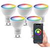 CALEX Faretto LED Smart, GU10, PAR16, colori RGB & luce da fredda a calda, Dimmerabile, controllo app Wi-Fi & vocale, Confezione da 5