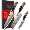 SHAN ZU Set Coltelli da Cucina 3 Pezzi Acciaio Damasco e Rame, Juego de Coltelli