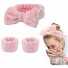 IMAXWAVE Kit spa per la cura del viso: fascia morbida a forma di fiocco e polsiere assorbenti per trucco e trattamenti di bellezza, ideale per routine quotidiane e spa a casa - rosa