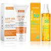 TaimeiMao 2 Pezzi Crema Solare Viso SPF 100 + Sun Spray 50 SPF, Protezione Solare 100 SPF, Idratante, Non Grasso, Forte Protezione UVA/UVB, Corpo e Viso Difesa, per Tutti i Tipi di Pelle