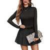 Avidlove Body sexy da donna elegante body modellante a maniche lunghe con scollo a V camicia elasticizzata a maniche lunghe da donna completo basic slim fit top nero L