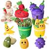 Tokiyis Giochi Montessori 6-12 Mesi - 16 PCS Frutta Verdura Peluche con Sonaglio e Cestino, Sensoriale Cognizione Colore Educativo per Bambini 1 2 3 Anni, Regalo Bimbo Bimba 6 9 12 18 Mesi