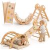 Goodevas 5-in-1 Telaio da Arrampicata per Bambini - Scala a Triangolo, Arco per Arrampicata, Balance Board e Cuscino, Telaio da Arrampicata Montessori, Palestra in Legno per Bambini da 1 a 3 Anni