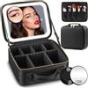 JADAZROR Trousse Trucco con Specchio e Luce LED, Organizer da Viaggio Illuminato 3 Colori, Portatile con Divisore Regolabile, Cosmetica per Donna