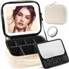 JADAZROR Trousse Trucco con Specchio e Luce LED, Organizer da Viaggio Illuminato a 3 Colori, Portatile con Divisore Regolabile, Cosmetica per Donna