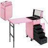 LKHDONG Valigetta cosmetica trolley con tavolo e cassetto, grande valigetta da parrucchiere, con specchio e altoparlante Bluetooth