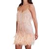 TOSHIKII Vestito di Piume di Paillettes con Nappe Abito Corto Sexy con Paillettes Senza Maniche Senza Maniche da Donna Abito Corto Aderente con Frange Scintillanti da Donna