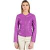 D'Arienzo Giacca in Pelle Naturale Glicine Donna Giubbotto Primaverile Giacchino Vera Pelle Made in Italy Clear M/Viola