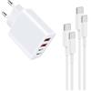 VCREEN Caricatore USB-C da 40 W con cavo C-C (1,2 m e 2 m), 4 porte, alimentatore multiplo con USB-C e USB-A, ricarica rapida PD adattatore alimentatore USB per cellulare lPhone 17/16/15/14/14/12/11 lPad con