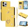 Ymyhyuxi Custodia a portafoglio per Realme C71 4G (Int'l), in pelle Flip Cover con Perla Cuore e Fiore Cover con Slot per Carte e Tasca Foto, Chiusura Magnetica con Cinturino da Polso Giallo.