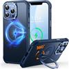 CUTELFON Custodia O3 Mag-Stand per iPhone 12 Pro Max con Supporto a 360°,[Compatibile con MagSafe][Eccezionalmente Delicata Sulla Pelle] Sottile Eopaca Magnetica Traslucida 6,7, Blu Opaco