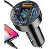 Qutalmi Caricabatteria da auto USB C, 66W USB C 4 porte Caricabatterie per auto veloce Carica rapida USB Tipo C Adattatore per accendisigari per auto, Accendisigari a LED per telefono portatile