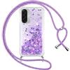 Vauki Cover per Samsung Galaxy A17 5G/4G con Cordino, Trasparente Glitter Liquido Antiurto Brillantini Tracolla Custodia, Antiurto Antigraffio Silicone Bumper Laccio Protettivo Case, Viola