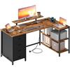 VASAGLE Scrivania Angolare a L con Prese di Corrente, Scrivania da Gaming, Layout Reversibile, Ripiani Regolabili, 4 Cassetti, 2 Porte USB, Studio Ufficio, 140 x 80 cm, Marrone Vintage LWD172KD01