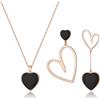 EVER FAITH Set di Gioielli da Donna con Cuore spaiato, Collana con Ciondolo Nero Cuore, Set di Orecchini Asimmetrici, Regali per lei/Moglie/Mamma/Valentine's Day Rose Oro Fondo