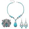 Yifnny Turchese Gioielli, 3 Pezzi Gioielli Turchese Gioielli Bohémien per Donna Collana Turchese Vintage Turchese Orecchini Ciondolo Bracciale Set di Gioielli Etnici (3 Pezzi)