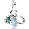 Amuefer Trifoglio Charm Compatibili Bracciale Collana, Argento Sterling Ferro di Cavallo Ciondolo Natale Gioielli Regali per le Donne Ragazza Moglie Bambini Amici