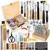 Jupean 424 Pcs Leather Crafting Kit, Leather Working Tools and Supplies, Leather Craft Kits with Instructions, Leather Sewing Kit, Leather Tool Holder, Wooden Storage Box, Leather Stamping Set