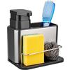 RedCall Dispenser di sapone per lavello da cucina, supporto per spugna 3 in 1 per lavello da cucina, in acciaio inox, organizer per lavello da cucina, scolapiatti, antiruggine, portaspazzole da tavolo
