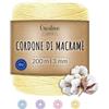 Creative Deco 3mm/200m Corda Macrame Giallo Pastello | Spago di Cotone-Poliestere | 656 Piedi | Spessore 2-3mm | Grande Corda Spessa Forte | Perfetta per Avvolgere Regali. Progetti Fai da Te