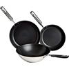 Amazon Basics Set di 3 Padelle Antiaderenti a Induzione in Acciaio Inox - con Manico Soft Touch - 20/24/28 cm