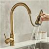 Generic Rubinetto da cucina estraibile in ottone anticato con beccuccio girevole a 360°, stile vintage, miscelatore per lavello, finitura bronzo classico