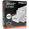 Eurocali Canalina Passacavi 20x10 mm in plastica bianca con coperchio Lunghezza 2 metri - Pacco da 20 Canaline (40m)