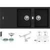 Fhuller PTPL1162GB Lavello da Incasso, 116x50 cm, 2 Vasche con Gocciolatoio, Granito Nero, Serie Pietra Plus