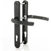 Generic Set di maniglie per porta in UPVC, colore nero, leva/leva, 92 mm PZ (centri), 215 mm, da vite a vite, piastra posteriore 245 mm x 32 mm, maniglia per porta in UPVC, maniglie di ricambio nere in PVC