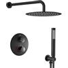 SaniteModar Set Doccia Incasso con Termostato | Miscelatore Doccia Incasso con Soffione a Pioggia 25cm e Doccetta | Nero Opaco
