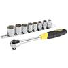 Stanley 0-94-611 Set 9 Pezzi Cricchetto Microtough con Bussole, 3/8 Pollici