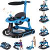 GIANTEX Girello per Bambini 7-18 Mesi 7 in 1, Baby Walker con Tettuccio, Vassoio di Giochi, Carillon, Luci, Primi Passi Piegevole, Altezza e Velocità Regolabili, Carrello da Spinta (Nero + Blu)