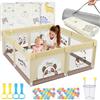 SOFTHOM Box Bambini 120x120 con Tappeto, Box per Bambini 360° Rete Traspirante, Tessuto Oxford, Base antiscivolo, Porta con Cerniera, Sicurezza Antiscivolo Robusta Centro Attività, Panda Beige