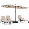 RELAX4LIFE Ombrellone da Giardino 4 x 2 M con Luci LED, Ombrellone Grande con Base e Apertura Manovella per Patio, Terrazzo, Balcone e Ristorante (Beige-Base+Luci, 4 x 2 M)
