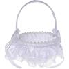 C.X.Y. Vinimi Cestino Piccolo 13 * 18cm Decorativo per Matrimonio, Bianco con Pizzo e Fiocchi in Raso, Porta petali, fiori, centrotavolo (MODELLO 2)
