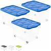 VIRSUS 3 Contenitori Multiuso con Ruote 701, misura 60x40x36 cm e capacità 55 Lt, Porta biancheria Trasparente, Organizer con coperchio, box salvaspazio per Scarpe, Vestiti, Giocattoli (Blu)