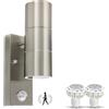 HiBay Applique da Esterno/Interno LED con Sensore di Movimento GU10,Luce Calda 7W,Lampada da Parete Esterno IP44 Up Down Faretto da Parete Moderno Inox per Scala,Corridoio,Balcone,Villa Bagno